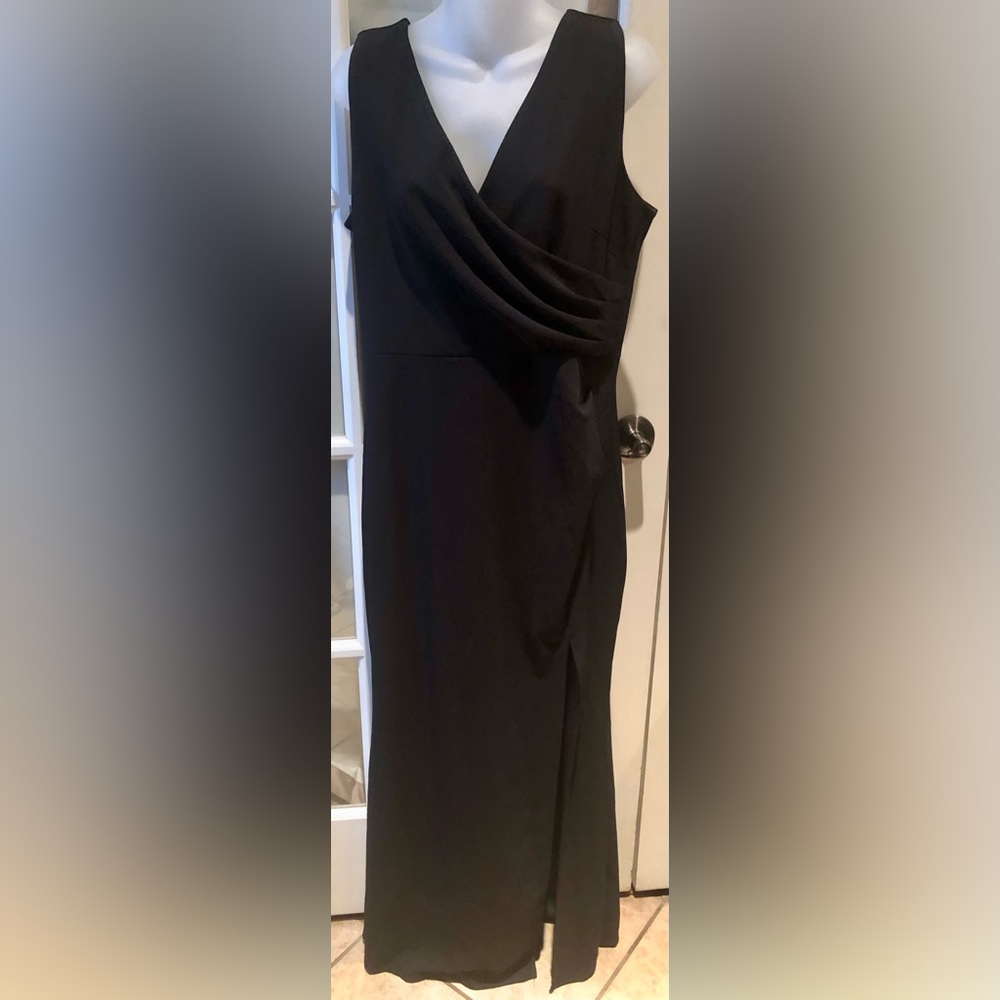 Women’s sleeveless V neck split evening cocktail long dress in black size XL